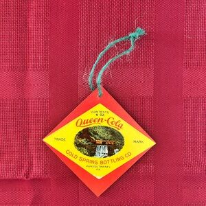 Hand Crafted Red and Yellow Vintage Queen Cola Label Ornament  Set #2